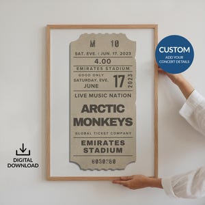 Digitales benutzerdefiniertes Konzertkartenplakat, neutrales personalisiertes Retro-Memory Art, Musik 80er Jahre Gig Liebhaber, Geburtstag Jubiläum Geschenkidee Stub Print