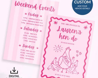 Hen Do Invite Proposal Template, Custom Personalised, Digital Printable File, Bachelorette Party, Weekend Girly Trendy, Itinerary Hens