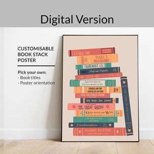 Digital Book Poster, Book Spine Wall Art, Favourite Book Stack Print, Book Lover Print, Birthday Anniversary Gift Idea, Digital Customisable