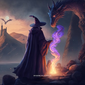 Surreal &quot;Dragon Wizard&quot; Printable Wall Art / Dreamlike Visual / Magical Fantasy World Inspiration/ Digital Download