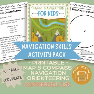 Aktivitätspaket für Navigationsfähigkeiten für Kinder, Kartenlesen, Kompass, Orientierungslauf, Outdoor-Lernen, Camping, Schule, Abenteuer, Arbeitsbuch, STEM