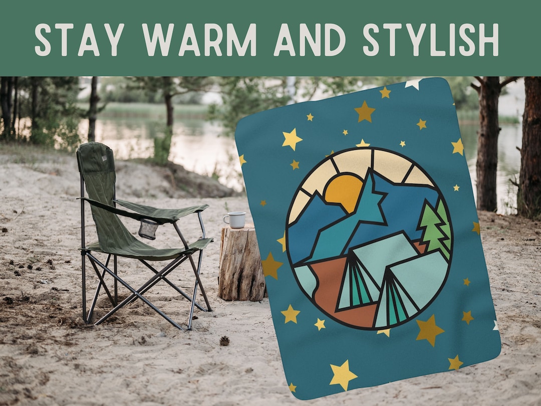 Under the Stars Stained Glass Campsite Sherpa Fleece Blanket Camp RV Outdoor Warm Cozy