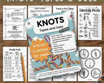 Knot Tying Types and Uses Kids Scout Badge Work Guide Camping Survival Skills PDF Printable Outdoor Education Activity Flash Cards Game