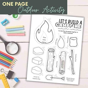 Camping Craft for Kids Printable | Campfire Color Cut and Glue Activity | Preschool Camping Theme Worksheet PDF