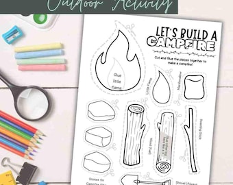 Camping Craft for Kids Printable | Campfire Color Cut and Glue Activity | Preschool Camping Theme Worksheet PDF
