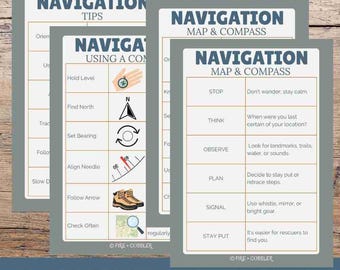 Navigation Pocket Cards Printable | Map and Compass Skills Guide | Hiking Camping Backpacking Trek Trip Cheat Sheet | Outdoor Survival PDF