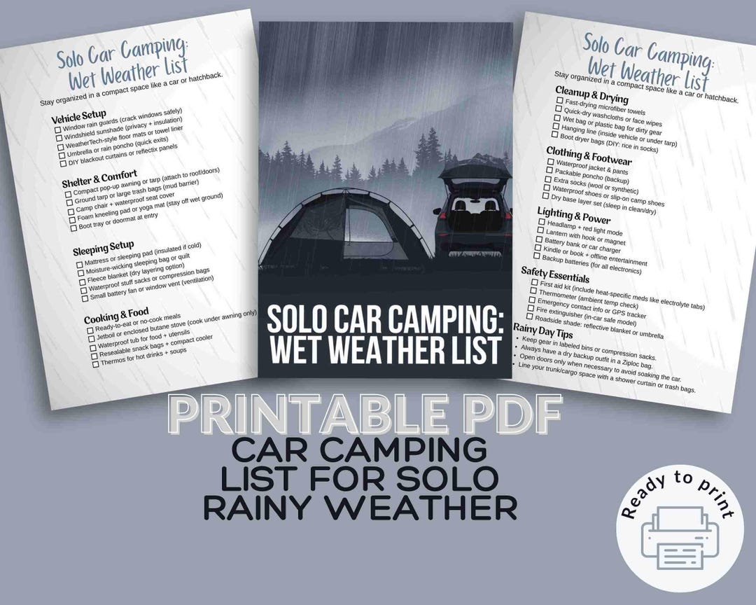 Wet Inflatable Checklist Rainy Day Car Camping Checklist: Wet Weather Gear Guide (printable PDF ...