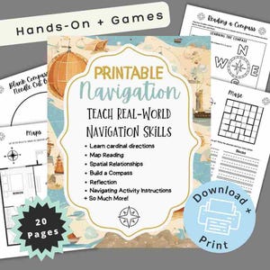 Kids Navigation Activity Pack | Compass Skills Guide, Outdoor Learning, STEM, Geography, Cardinal Directions, Printable Educational Fun