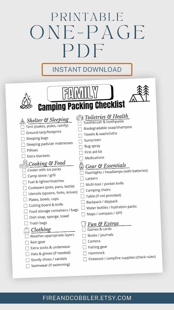Tent Camping Essentials Checklist: Printable One-page PDF