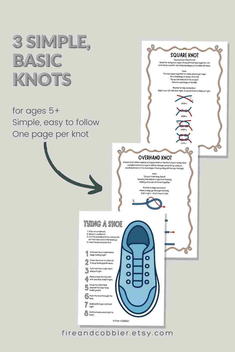Kids Knot Tying Guide | 6 Simple Knots Step-by-step Visual Lesson ...