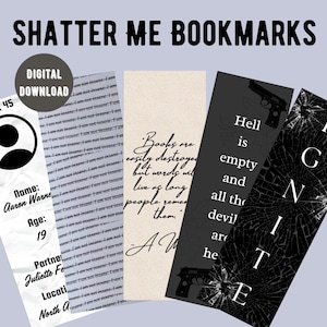 Shatter Me Inspired Bookmarks Digital Download, Unique Bookmarks, Book Lovers Gift, Printable Bookmarks, Instant Download