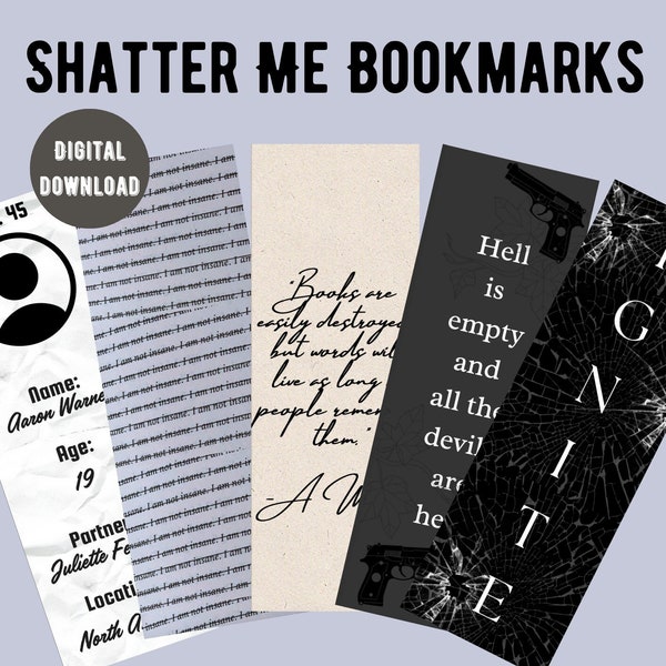 Shatter Me Inspired Bookmarks Digital Download, Unique Bookmarks, Book Lovers Gift, Printable Bookmarks, Instant Download