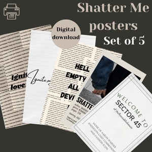 Downloadable Shatter Me series posters set of 5, Aesthetic Wall Art, Instant Download