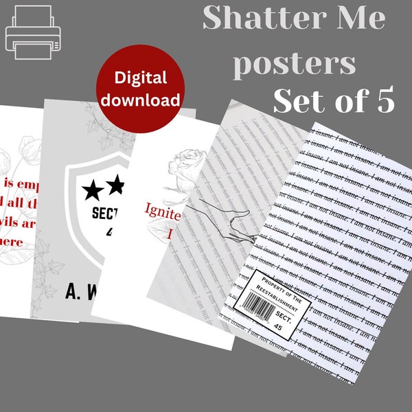 Downloadable Shatter Me Posters, Set of 5, Instant Prints, Booktok Inspired