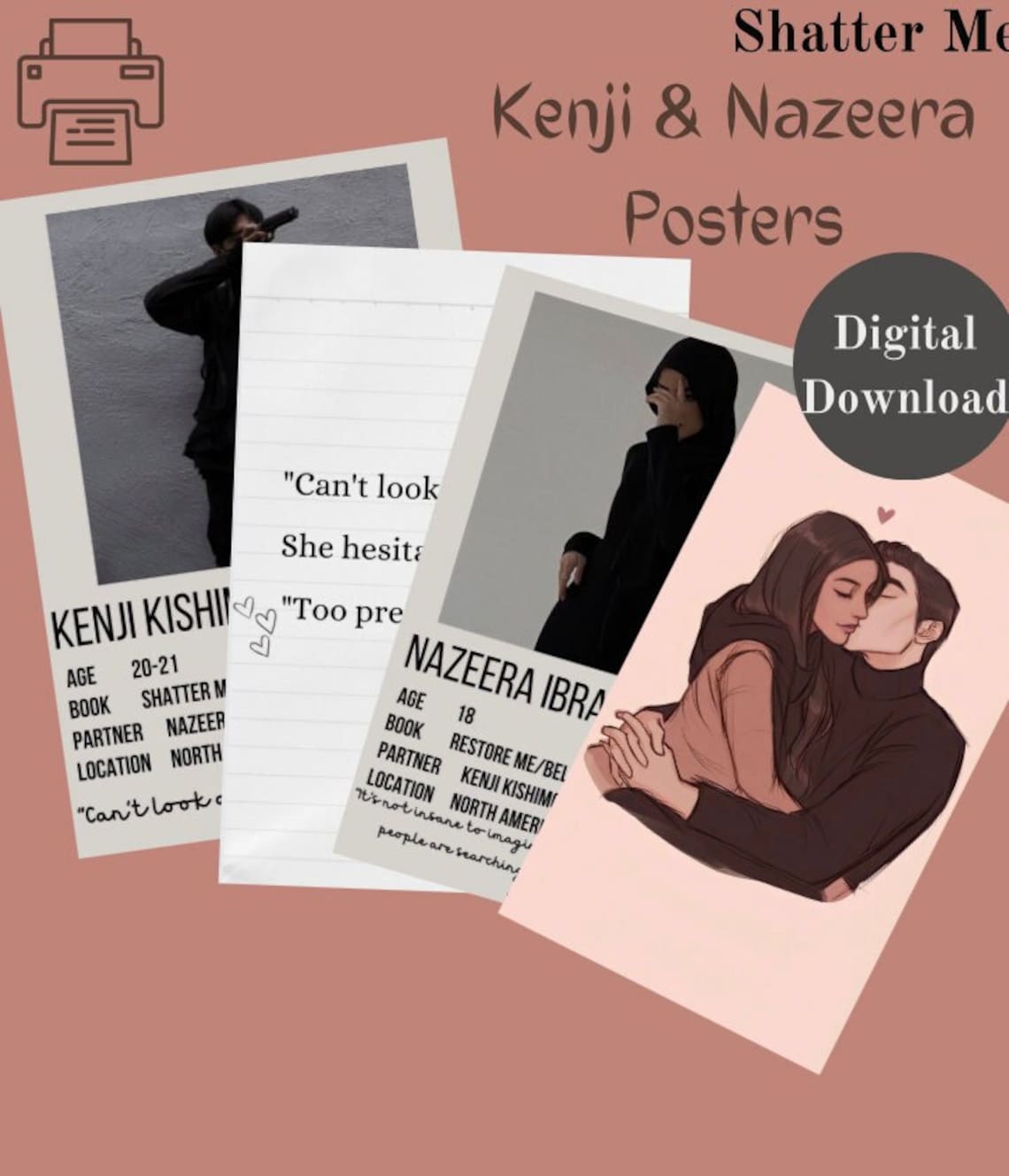 Nazeera R Shatter Me Kenji and Nazeera Posters, Set of 4, Instant Download ...