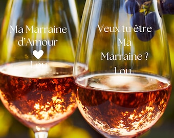 verre vin personnalisé marraine, cadeau parrain et marraine, baptême cadeau, demande parrain et marraine, verre personnalisé, famille