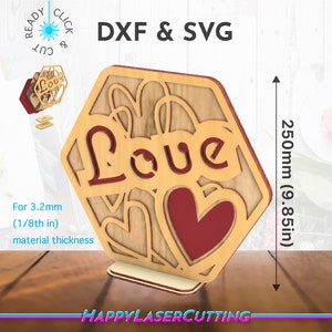 Valentijnsdag hart zeshoekige Tafel Decoratie SVG DXF Valentijn laser bestand Valentines digitale download svg dxf sjabloon digitaal gesneden bestand