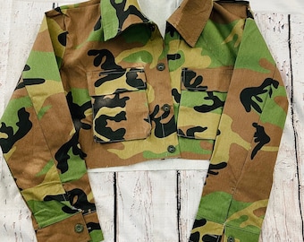 Crop Camo Jacke für Frauen Vintage Army