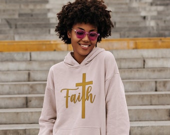 Sudadera con capucha cristiana de fe: sudadera con gráfico de cruz motivacional