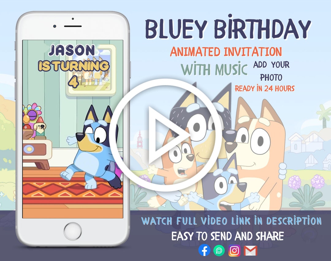 Bluey Animated Invitation Bluey Party Personalized Bluey - Etsy New Zealand