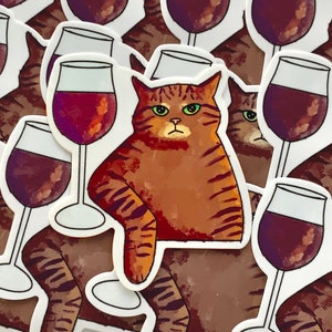 Autocollant de chat de vin impertinent | Autocollant découpé en vinyle de 3 pouces | Autocollant de téléphone de bouteille d'eau d'ordinateur portable de planificateur | chat mème | Autocollant drôle