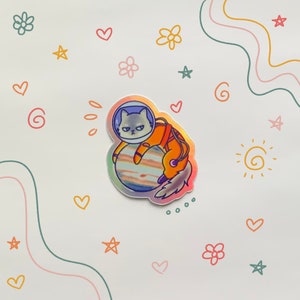autocollant de chat de Jupiter | autocollant découpé holographique | Sticker portable bouteille d'eau pour ordinateur portable | Chat de l'espace