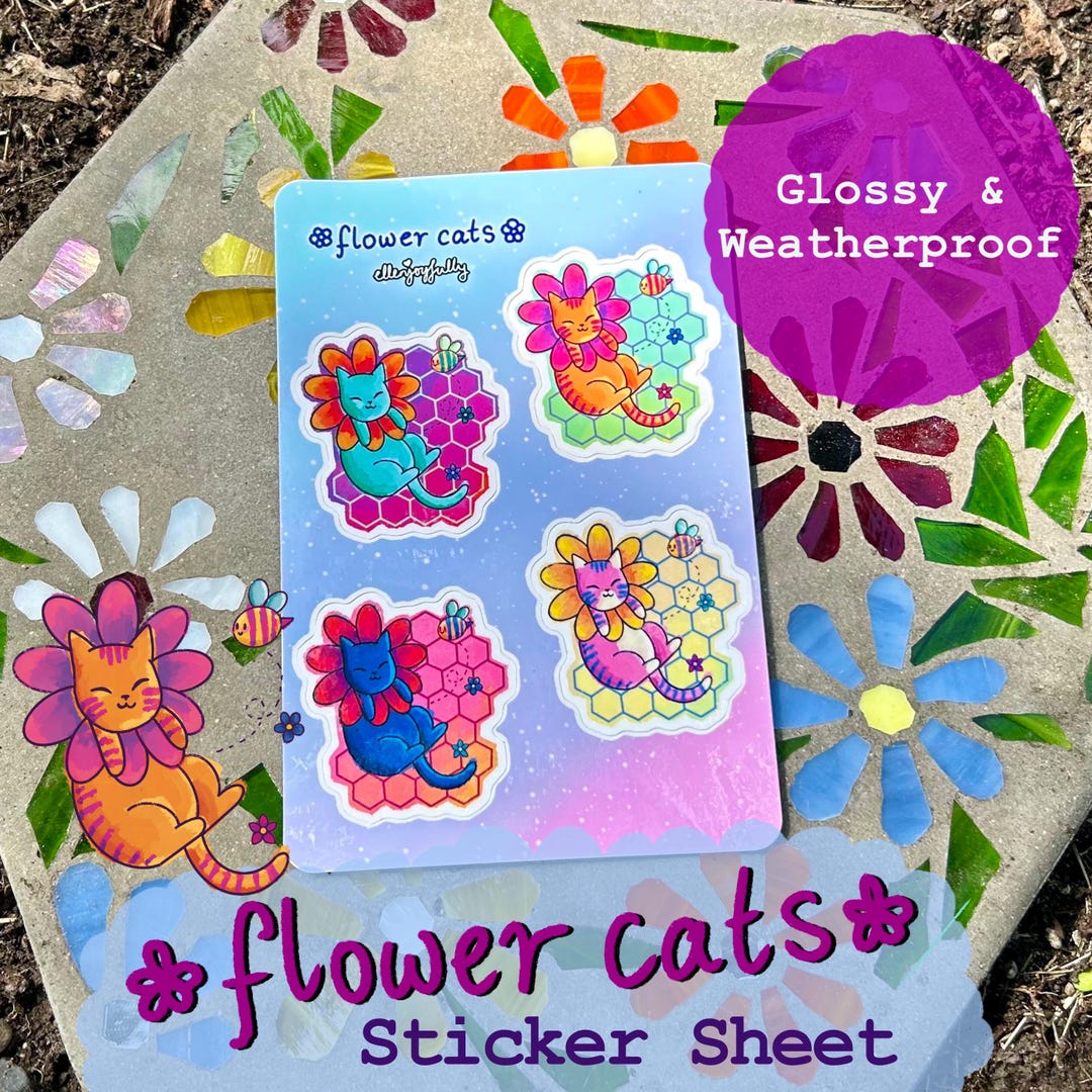 Flower Cats 6x4” Sticker Sheet | Cat Sticker Sheet | Planner Laptop ...