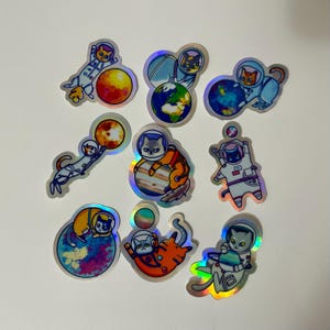 Space Cat Sticker Pack | 9 Stickers | Holographic Die Cut Cat Sticker | Planner Laptop Water Bottle Phone Sticker | Space Cat