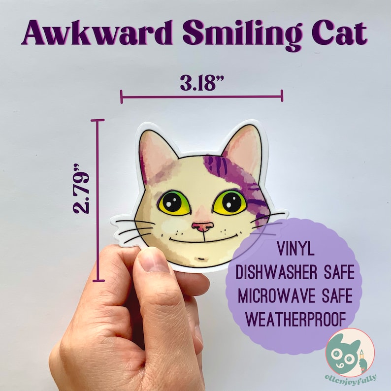 Awkward Smiling Cat Sticker 3 Inch Vinyl Die Cut Sticker Planner Laptop ...