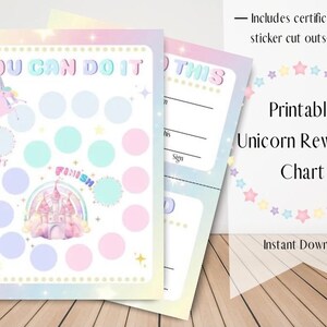 Gráfico de recompensas de unicornio imprimible para niños, sistema de recompensas imprimible, gráfico de recompensas para niñas, gráfico de comportamiento de unicornio, gráfico de pegatinas para niños, unicornio