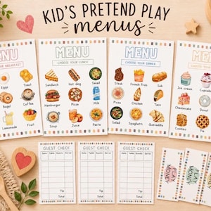 Kids Printable Play Menus, Breakfast Menu, Lunch Menu, Dinner Menu, Dessert Menu, Dramatic Play, Pretend Food Menus for Kids, Pretend Play