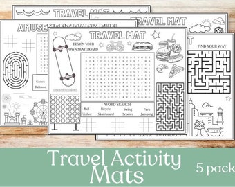 Placemat de actividades para niños, Hoja de actividades para niños, Placemats de restaurante, Placemat de actividades, Hoja para colorear, Juegos de lápiz y papel, Estera de viaje