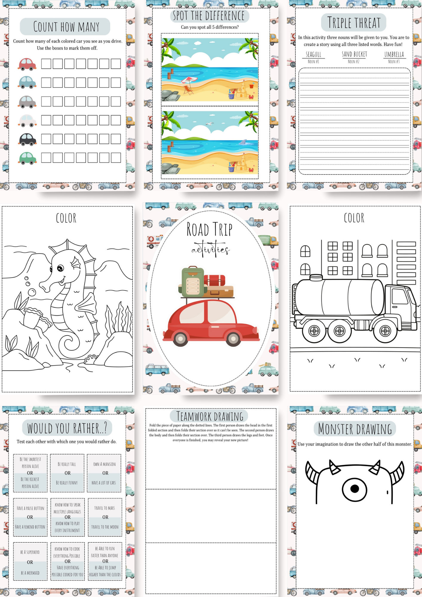 Road Trip Activities for Kids, Printable Pen and Paper Activities, Kid ...