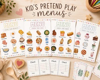 Pretend Play Restaurant Menus Printable | Dramatic Play Kitchen Set for Kids | Imagination Play Props | Homeschool Activity | Kids Menu Set