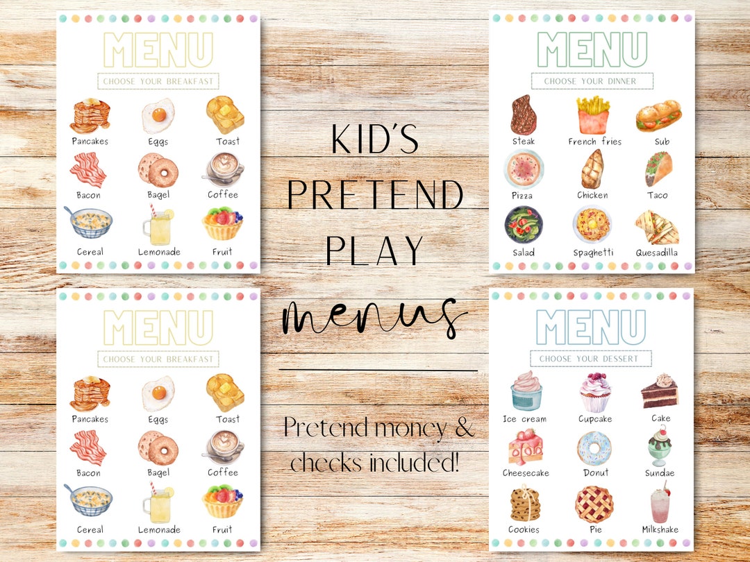 Printable Menus for Pretend Play Imagination Props Pretend - Etsy
