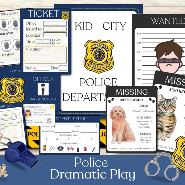Police Dramatic Play for Kids, Pretend Police Department, Kid's Pretend Play, Imagination Props, Kids Play Police, Pretend Police Officer