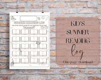 May include: Printable summer reading log for kids. The log features a black and white illustration of a book with a crab on top. The text on the log reads "Summer Reading Log" and "One book colored stands for one book that's been read!"