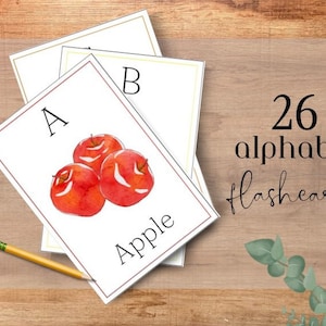 Afdrukbare alfabet-flashcards voor kleuters, aquarel alfabet-flashcards, educatieve kaarten, leer mijn ABC, afdrukbare ABC-flashcards