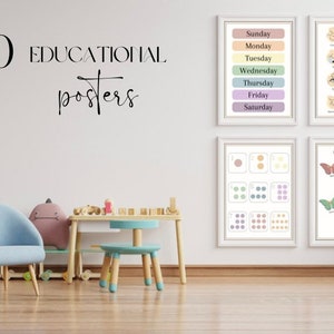 10 carteles educativos imprimibles, aprendizaje visual para niños, ayudas de aprendizaje para niños en edad preescolar, carteles de aprendizaje imprimibles, recursos Montessori