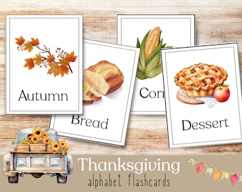Thanksgiving Alphabet Flashcards, Alphabet Flashcards for Kids, Thanksgiving ABCs, ABC Karten, ABC Flashcards, Preschool, Kindergarten