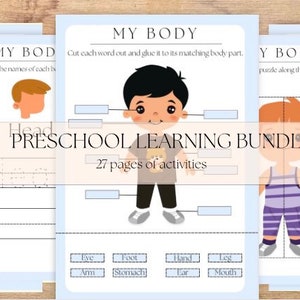 Preschool Learning Activity Bundle | My Body Parts Printable | Pre-K Learning Printables | Educational Worksheets