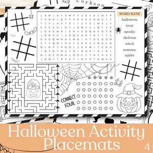 Aktivitetsbordsunderlägg för Halloween, Aktivitetsbordsunderlägg för barn på restaurang, Resebordsunderlägg för barn, Halloweenaktiviteter, Papper- och pennspel bild 1