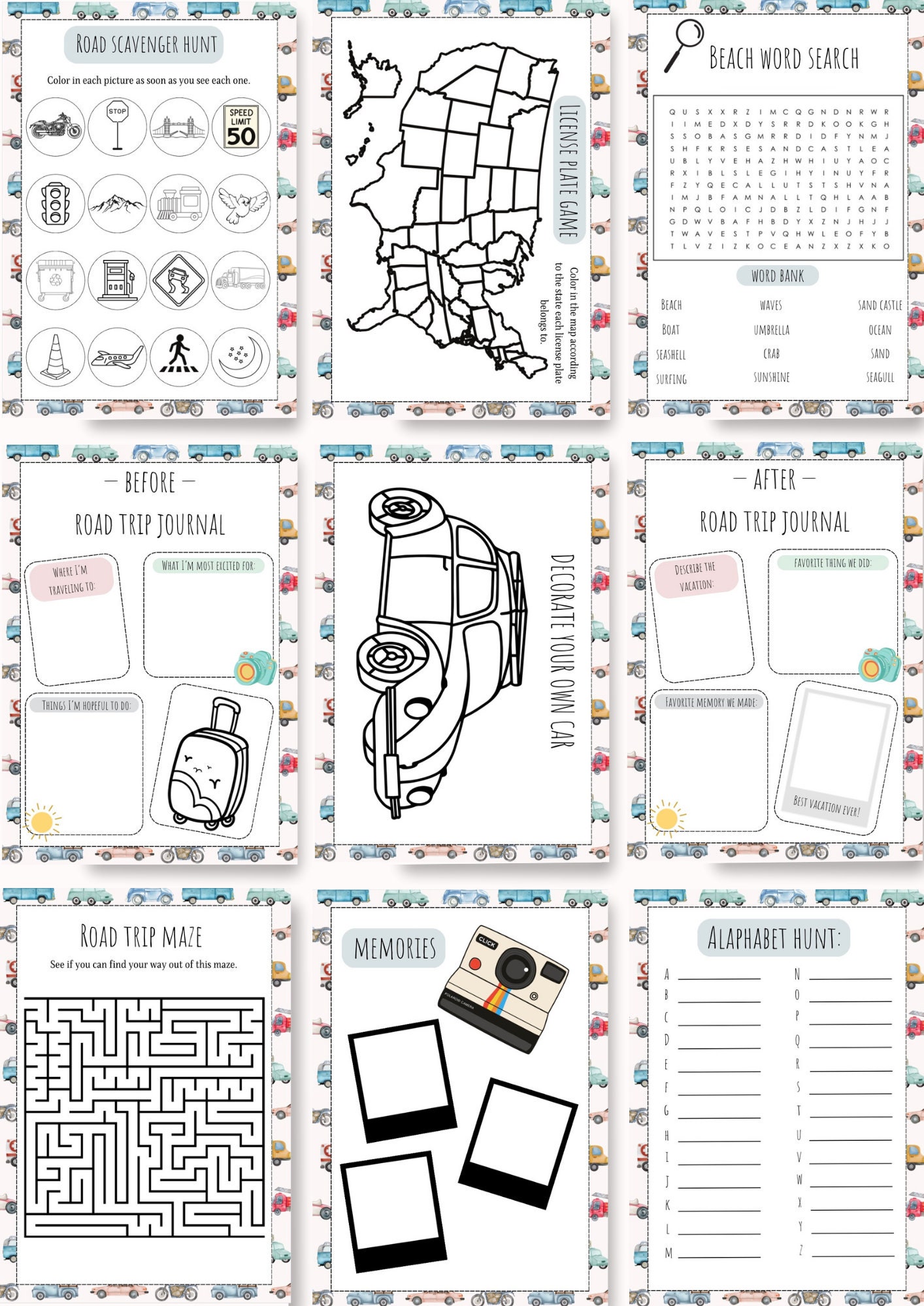 Road Trip Activities for Kids, Printable Pen and Paper Activities, Kid