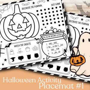 Aktivitetsbordsunderlägg för Halloween, Aktivitetsbordsunderlägg för barn på restaurang, Resebordsunderlägg för barn, Halloweenaktiviteter, Papper- och pennspel bild 2