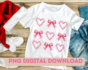 Coquette Christmas PNG – Pink Bows and Candy Hearts (Digital Download)