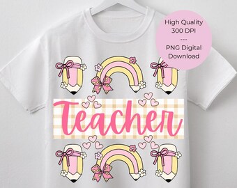 Teacher Shirt PNG | Gingham Coquette Design (Digital Download)