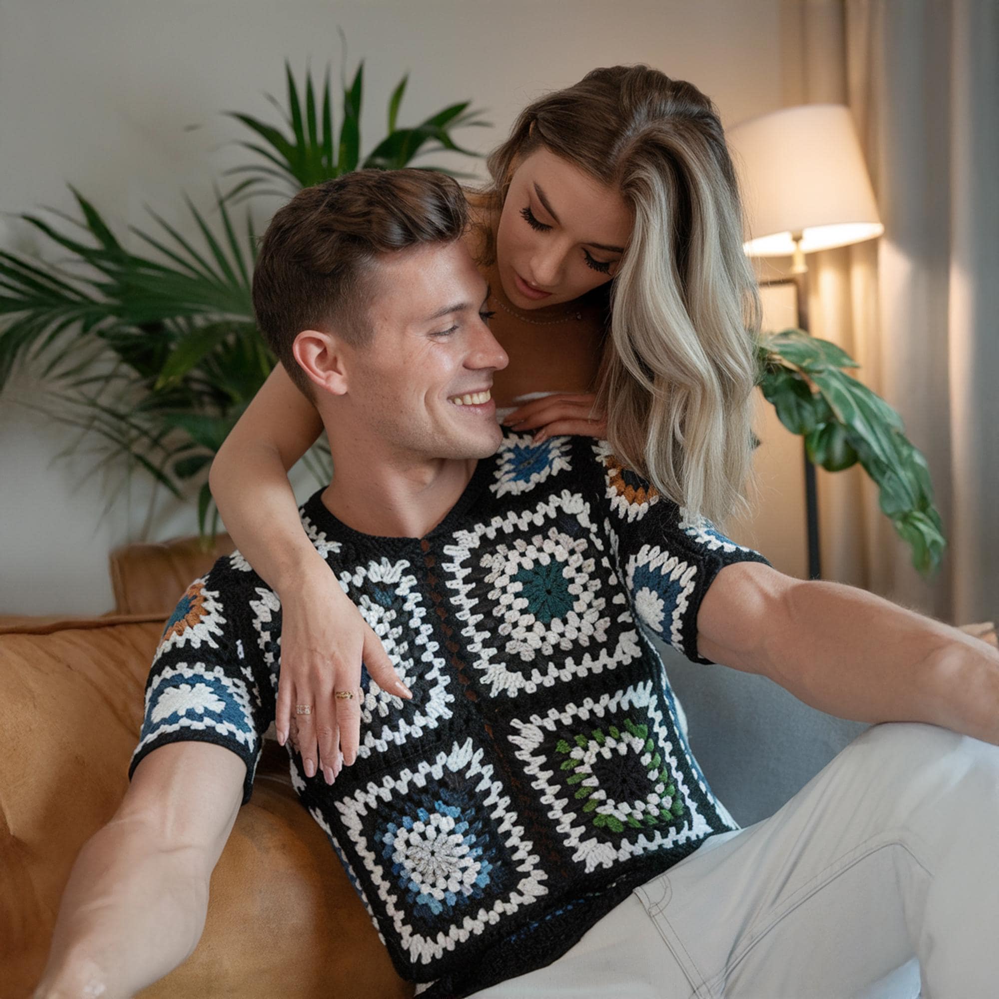 Men's Crochet Patchwork Sweater