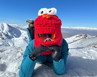 red animal knitted balaclava, knitted balaclava mask, Ski helmet mask, helmet cover, helmet protector, winter mask, snowboard mask,