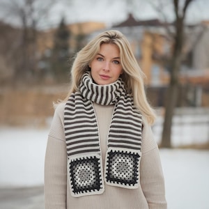Warm Crochet Afghan Scarf, Colorful Handmade Scarf for Women, Vintage Style Winter Accessory, Perfect Knit Gift