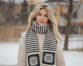 Warme gehaakte Afghaanse sjaal, kleurrijke handgemaakte sjaal voor dames, vintage winteraccessoire, perfect gebreide cadeau